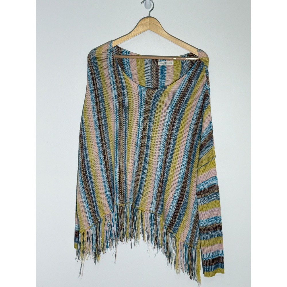 Natural Life Striped Boho Poncho Top Womens S/M Hippie Knit Festival Gypsy Artsy